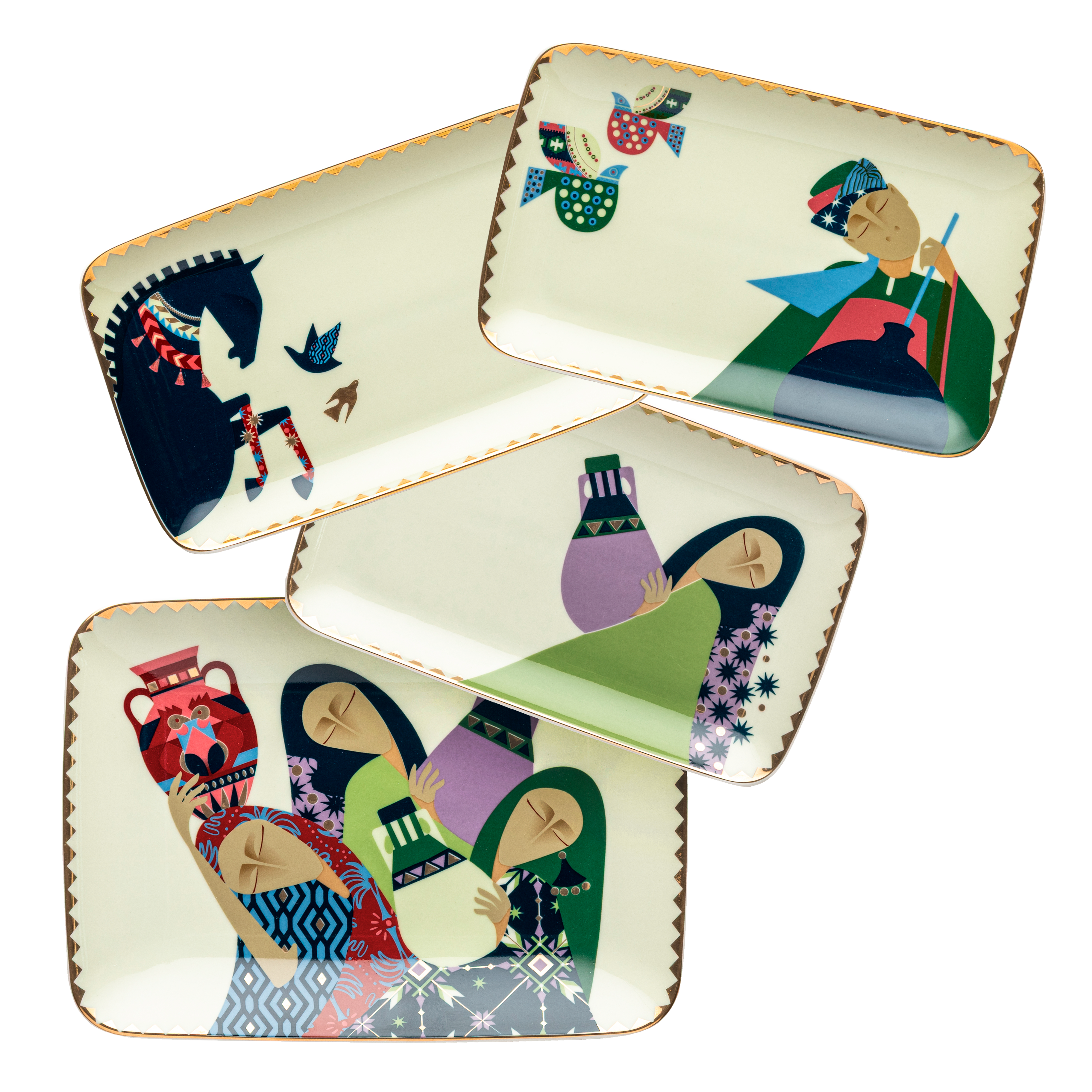 El-Ollah trays set - 4 pieces - Fathy Mahmoud Porcelain 