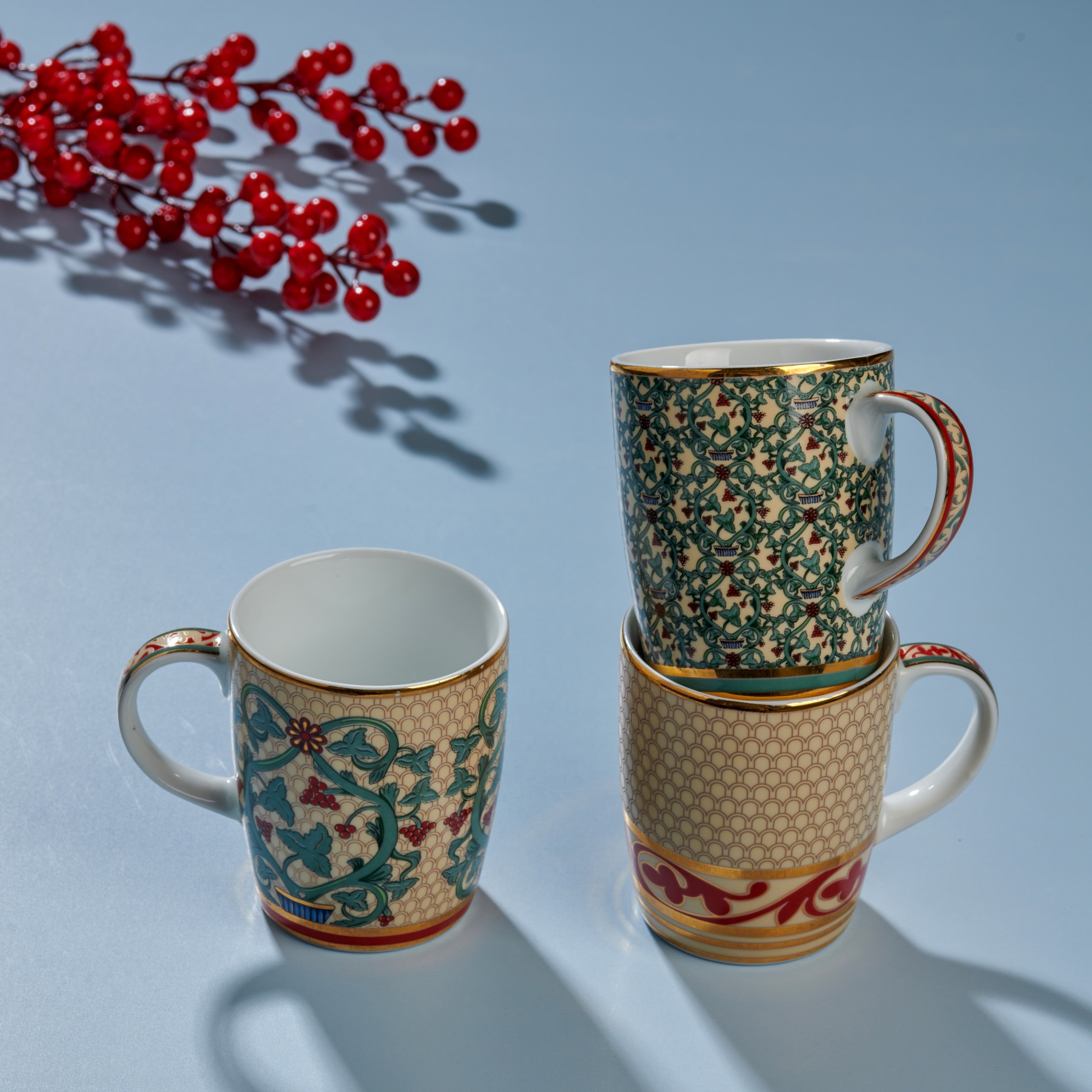 Christmas floral mugs- 3 pieces