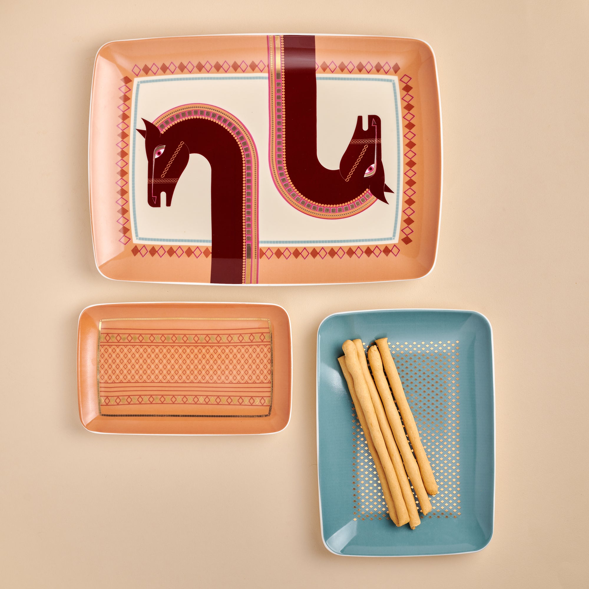 Cordovan trays orange - 3 pieces - Fathy Mahmoud Porcelain 