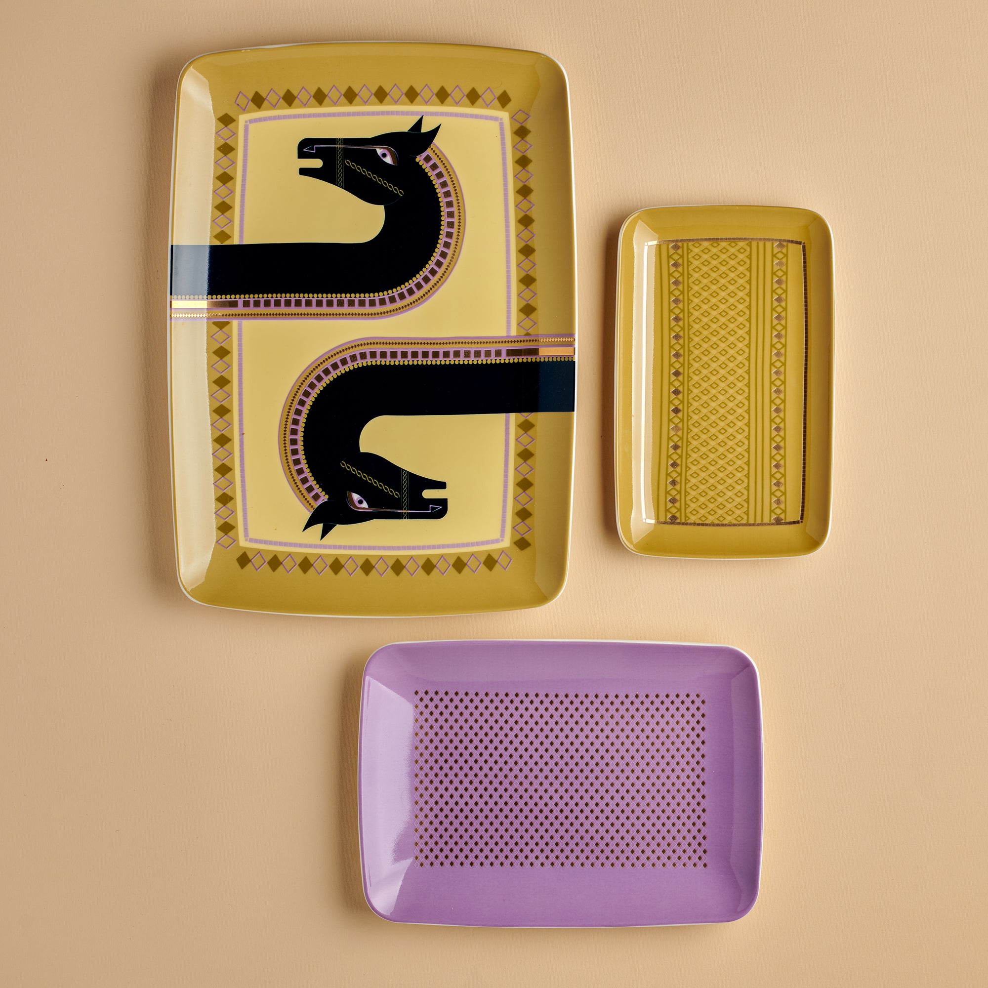 Cordovan trays yellow - 3 pieces - Fathy Mahmoud Porcelain 