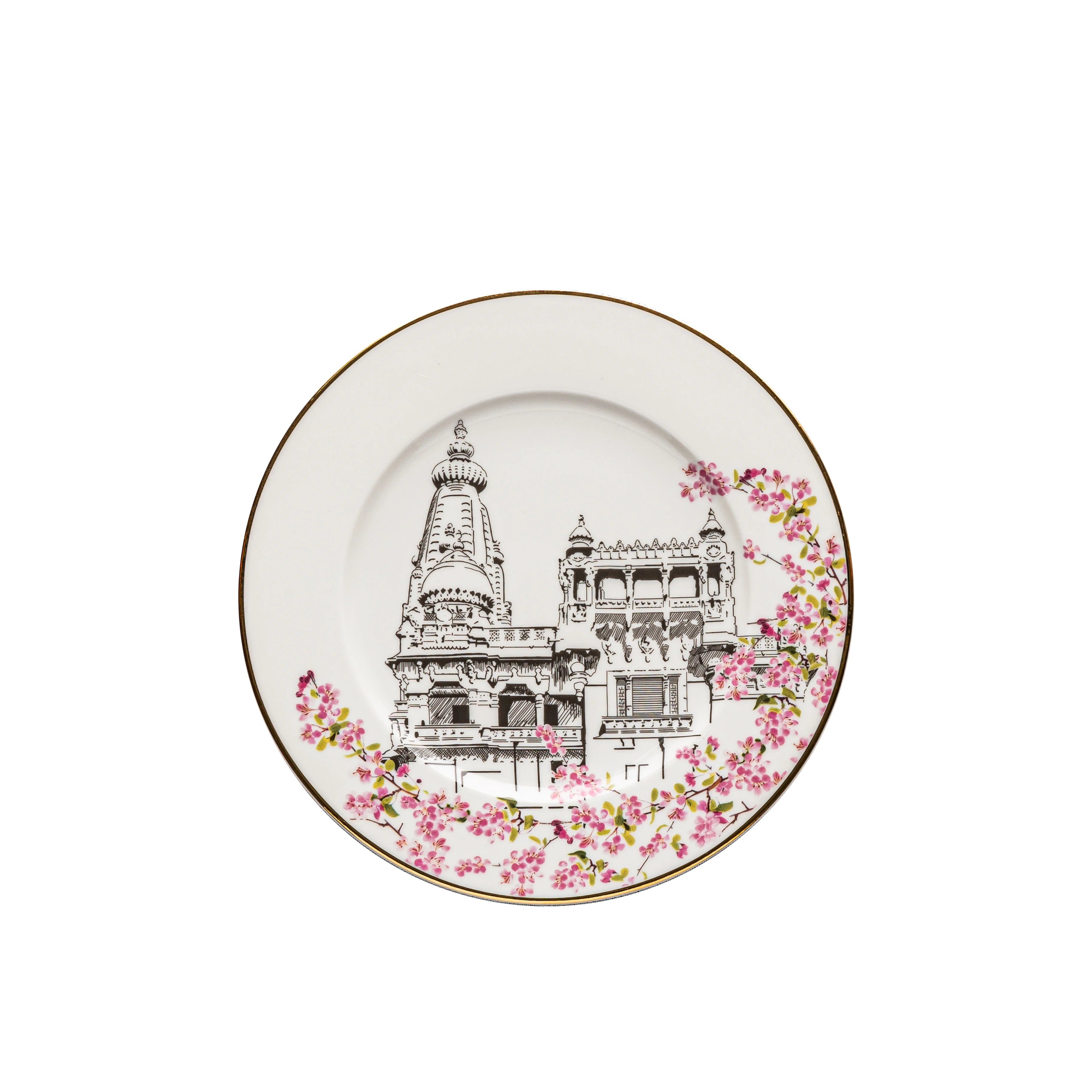 Fathy Mahmoud Porcelain Tableware فتحى محمود Egyptian Architecture Mug Set, Dessert Plates, Baron Palace