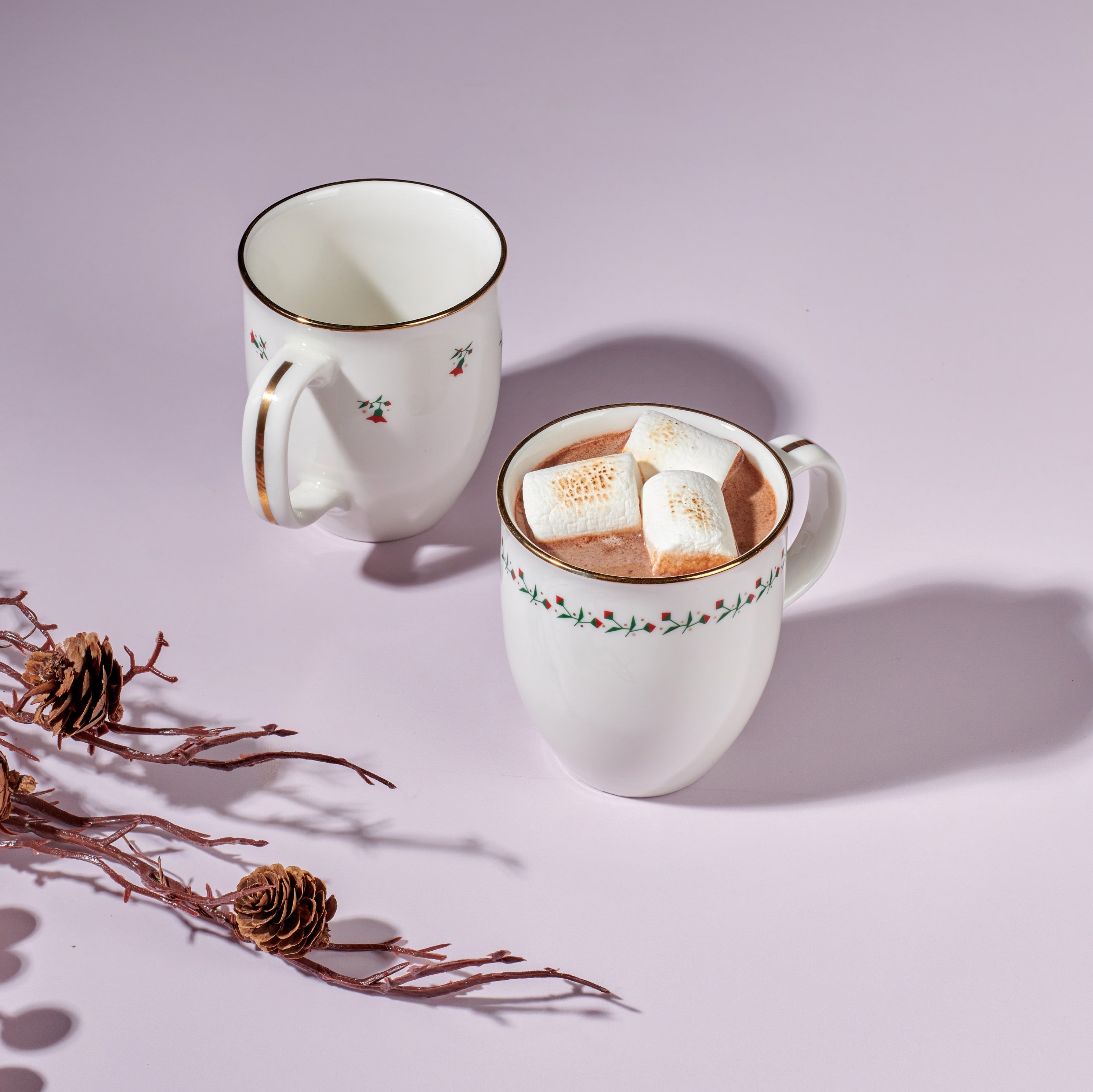 Poinsettia lights mugs - 2 pieces