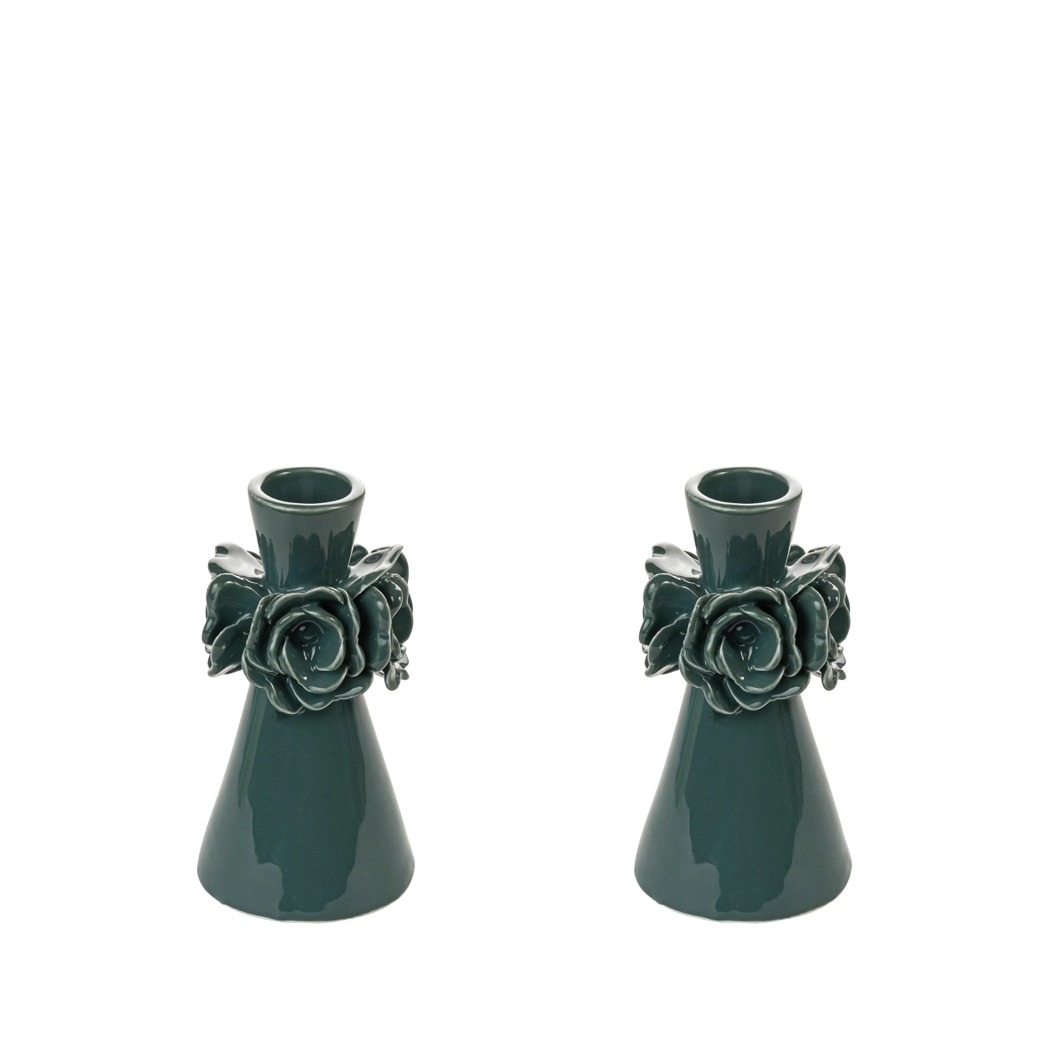 Green Candle Holder - 2 Pc - Fathy Mahmoud Porcelain 