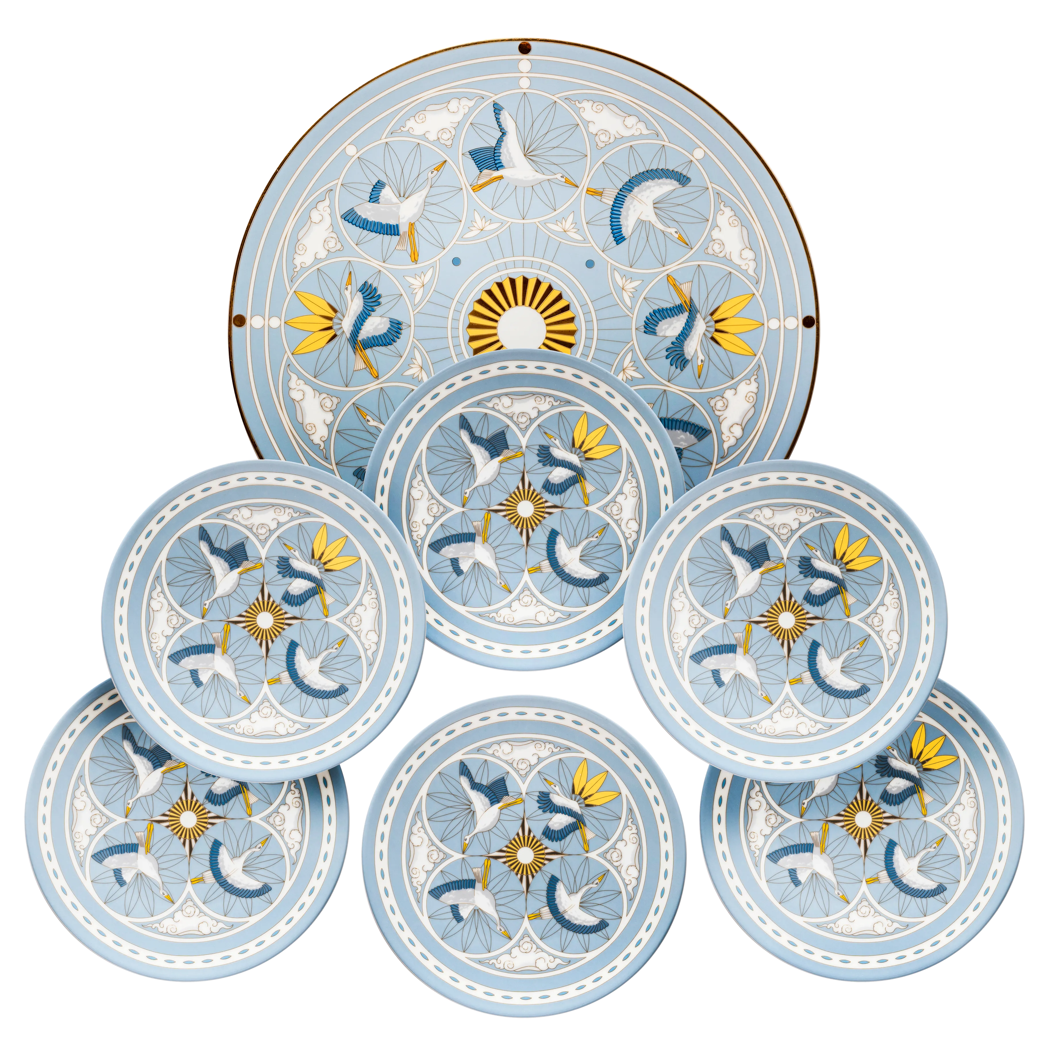 Flying stork dessert set - 7 pieces - Fathy Mahmoud Porcelain 