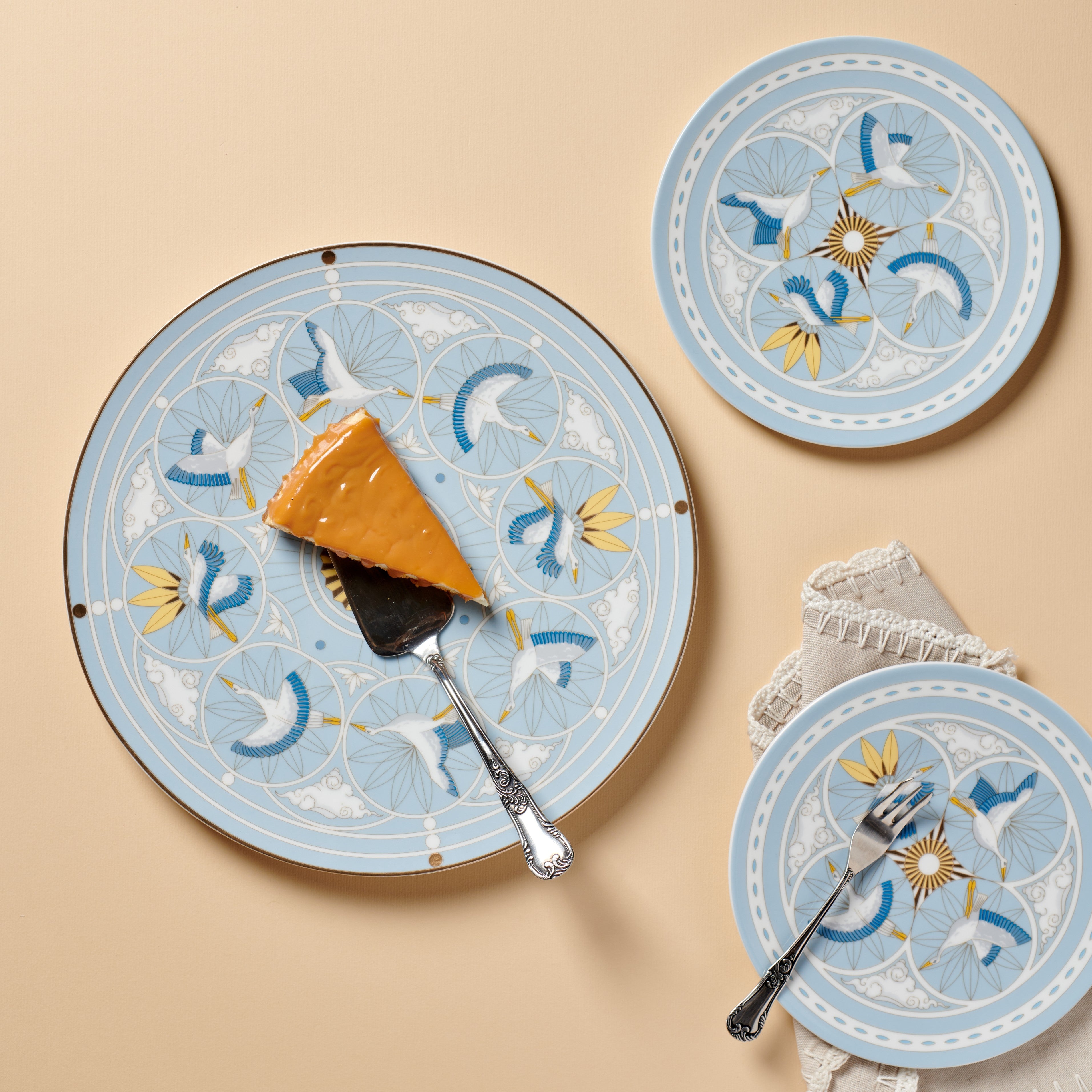Flying stork dessert set - 7 pieces - Fathy Mahmoud Porcelain 