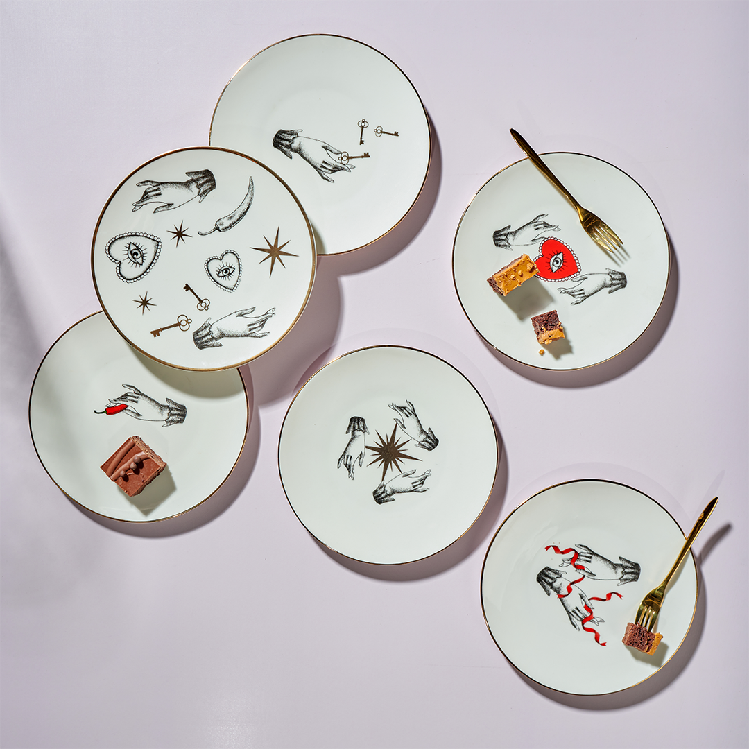 Fortune teller dessert set white - 6 pieces - Fathy Mahmoud Porcelain 