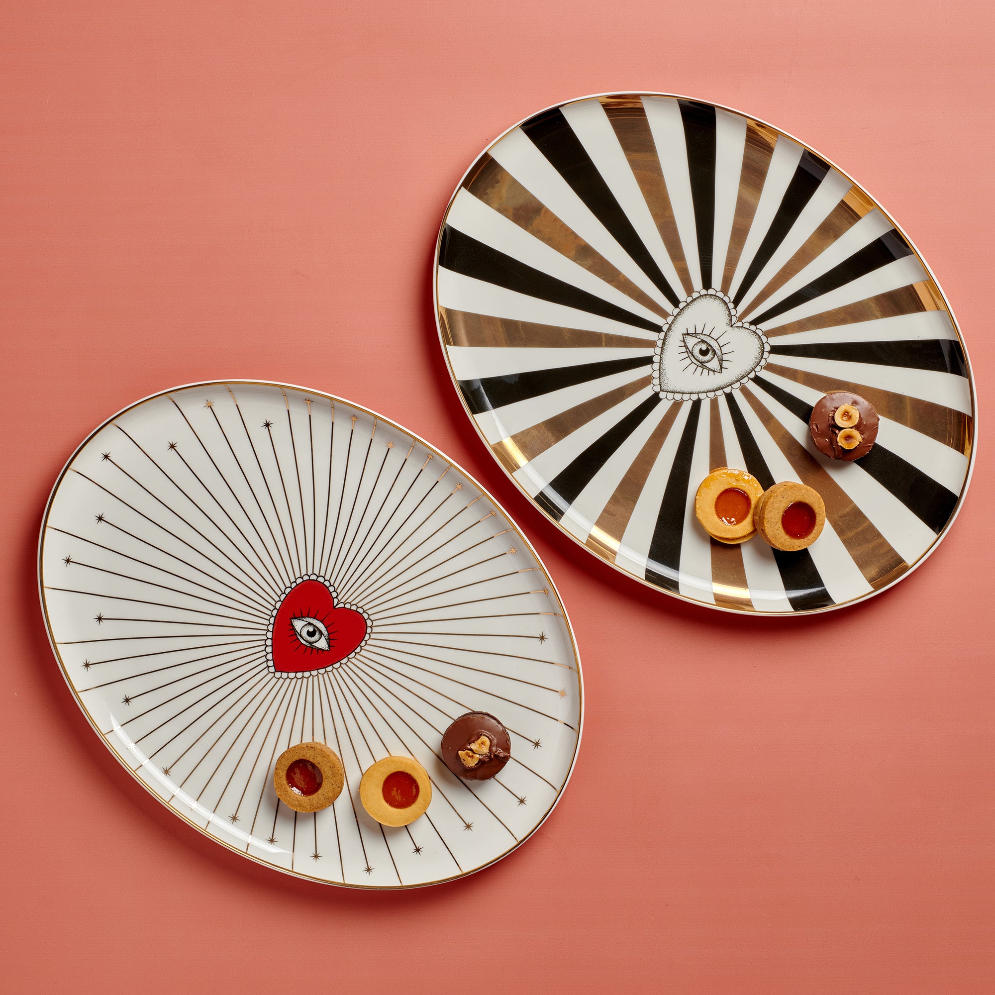 Fortune teller stripes serving platters - 2 pieces - Fathy Mahmoud Porcelain 