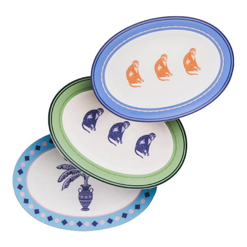 Monkey Business Blue Serving Platter Set - Fathy Mahmoud Porcelain 