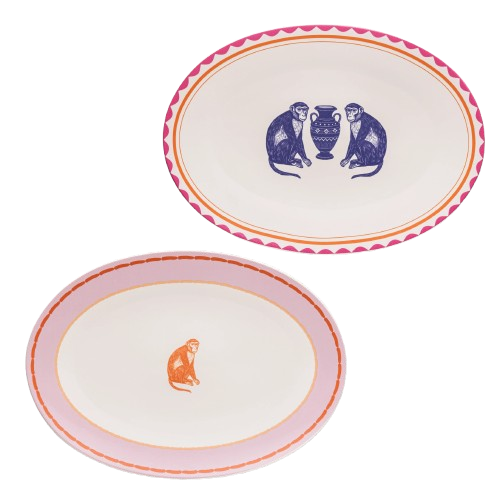 Monkey Business Pink Serving Platter Set - Fathy Mahmoud Porcelain 