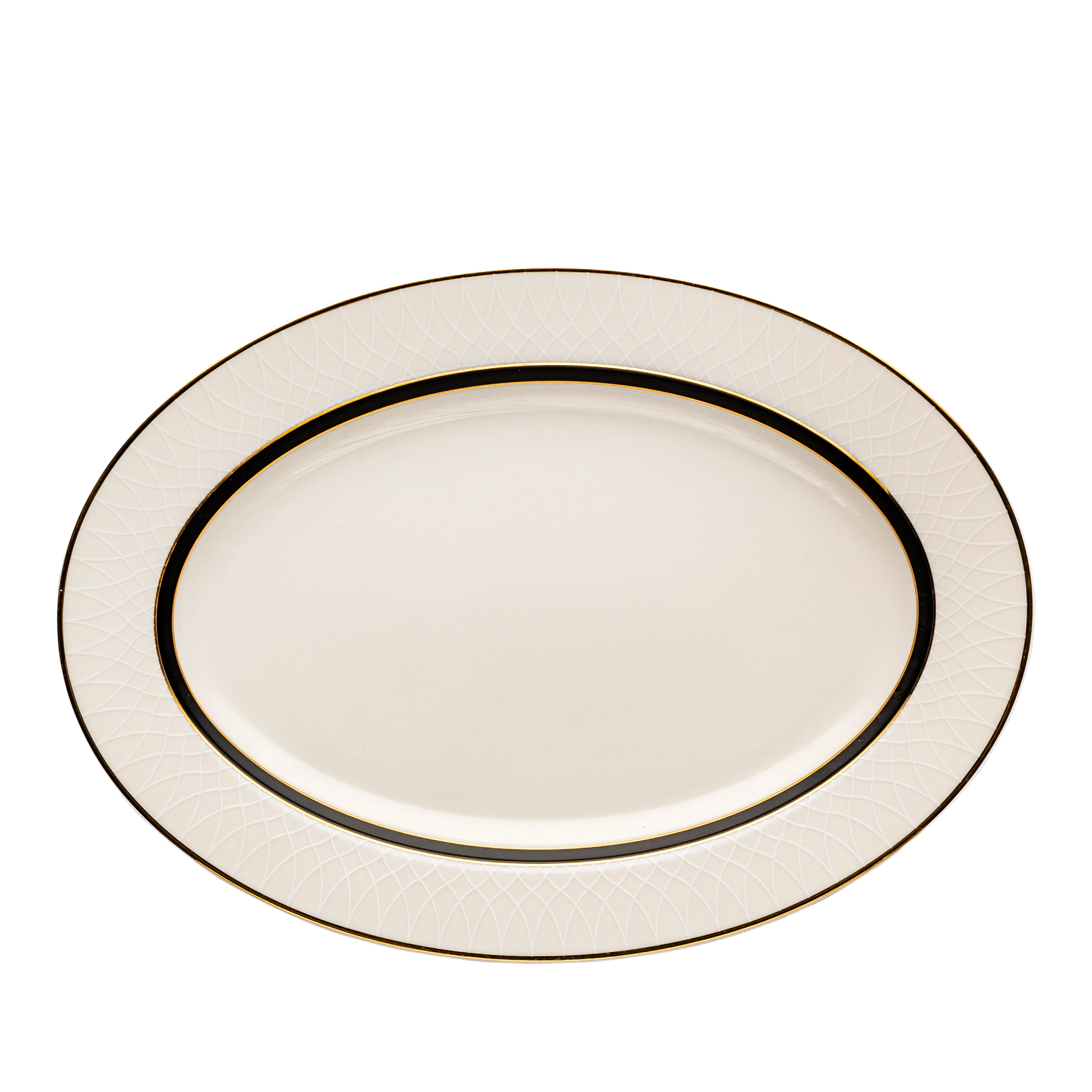 White Porcelain platter with gold rim on a white background - Fathy Mahmoud
