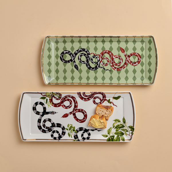 Serpentine trays green & beige - 2 pieces