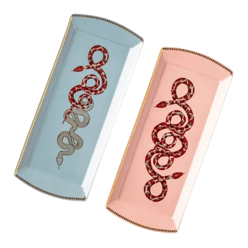 Serpentine Pink & Blue Tray Set - Fathy Mahmoud Porcelain 