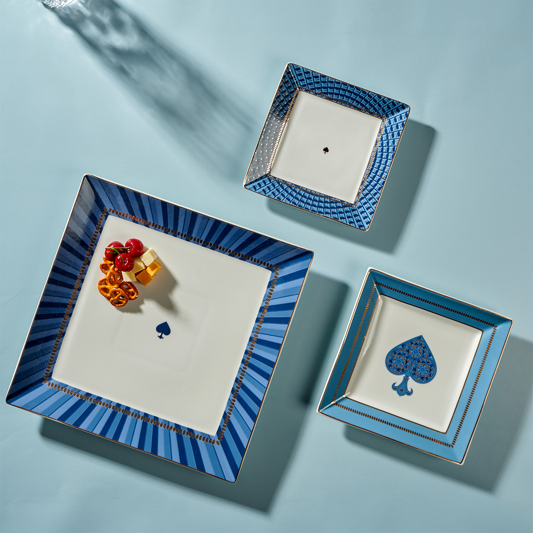 Spade trays blue - 3 pieces - Fathy Mahmoud Porcelain 