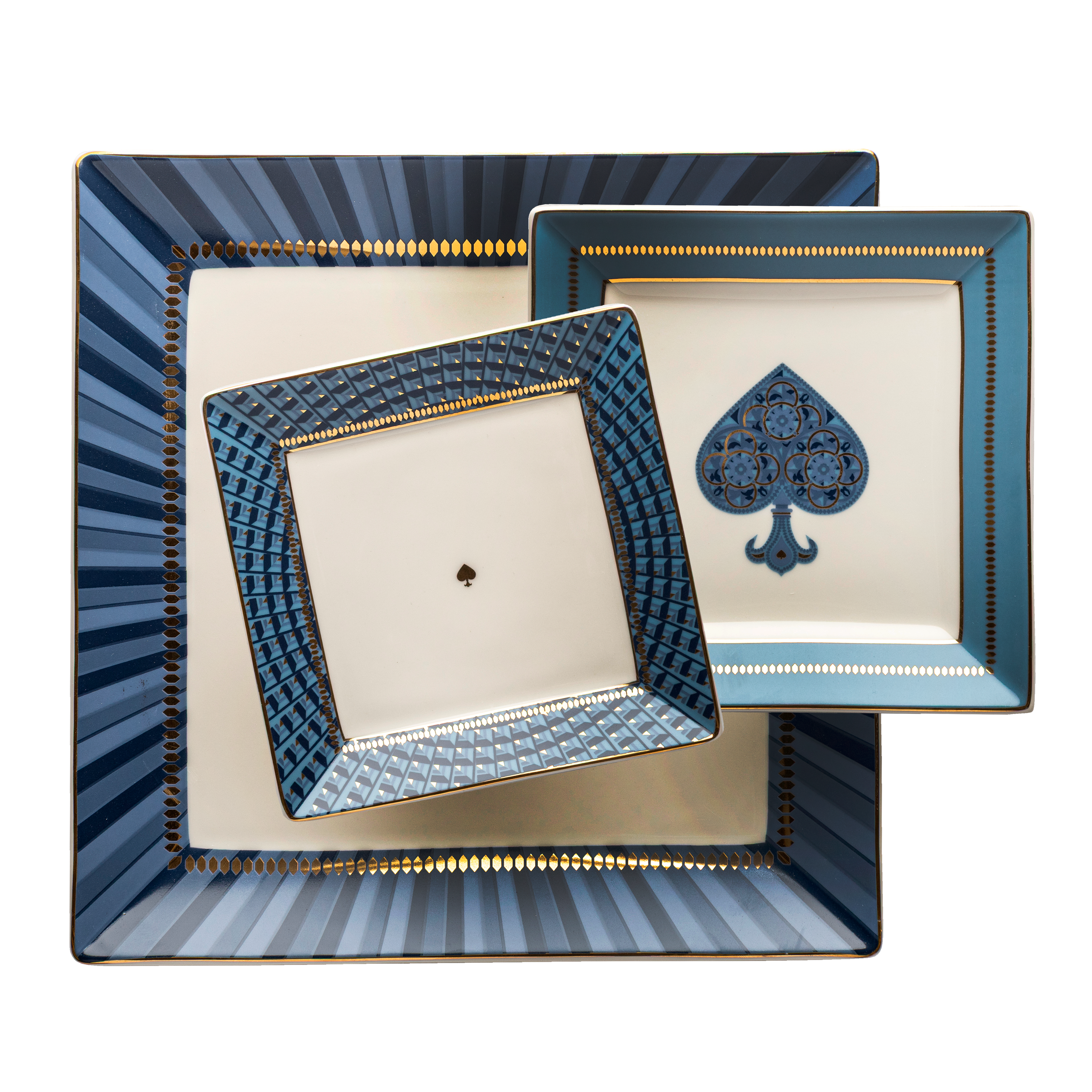 Spade trays blue - 3 pieces - Fathy Mahmoud Porcelain 