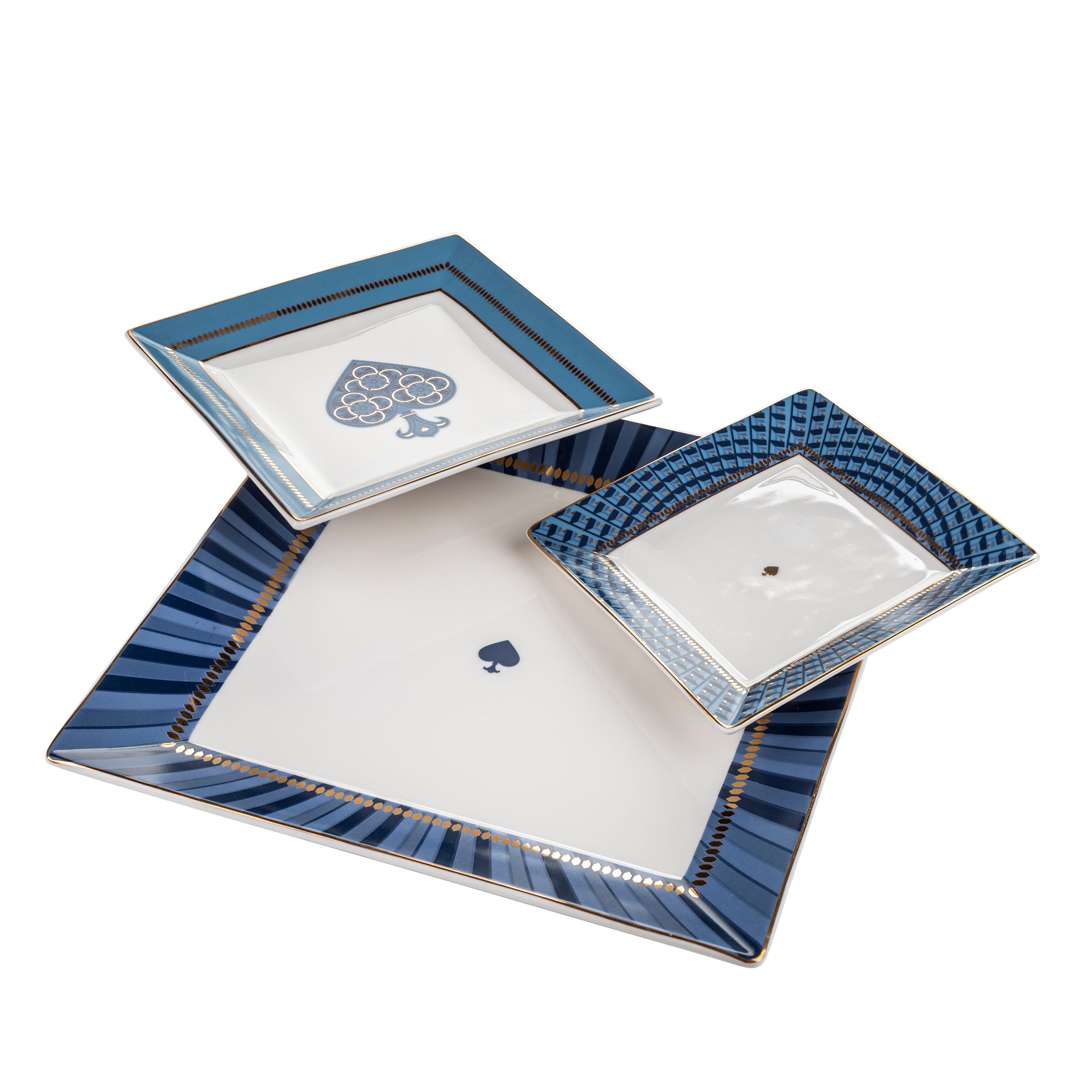 Spade trays blue - 3 pieces - Fathy Mahmoud Porcelain 