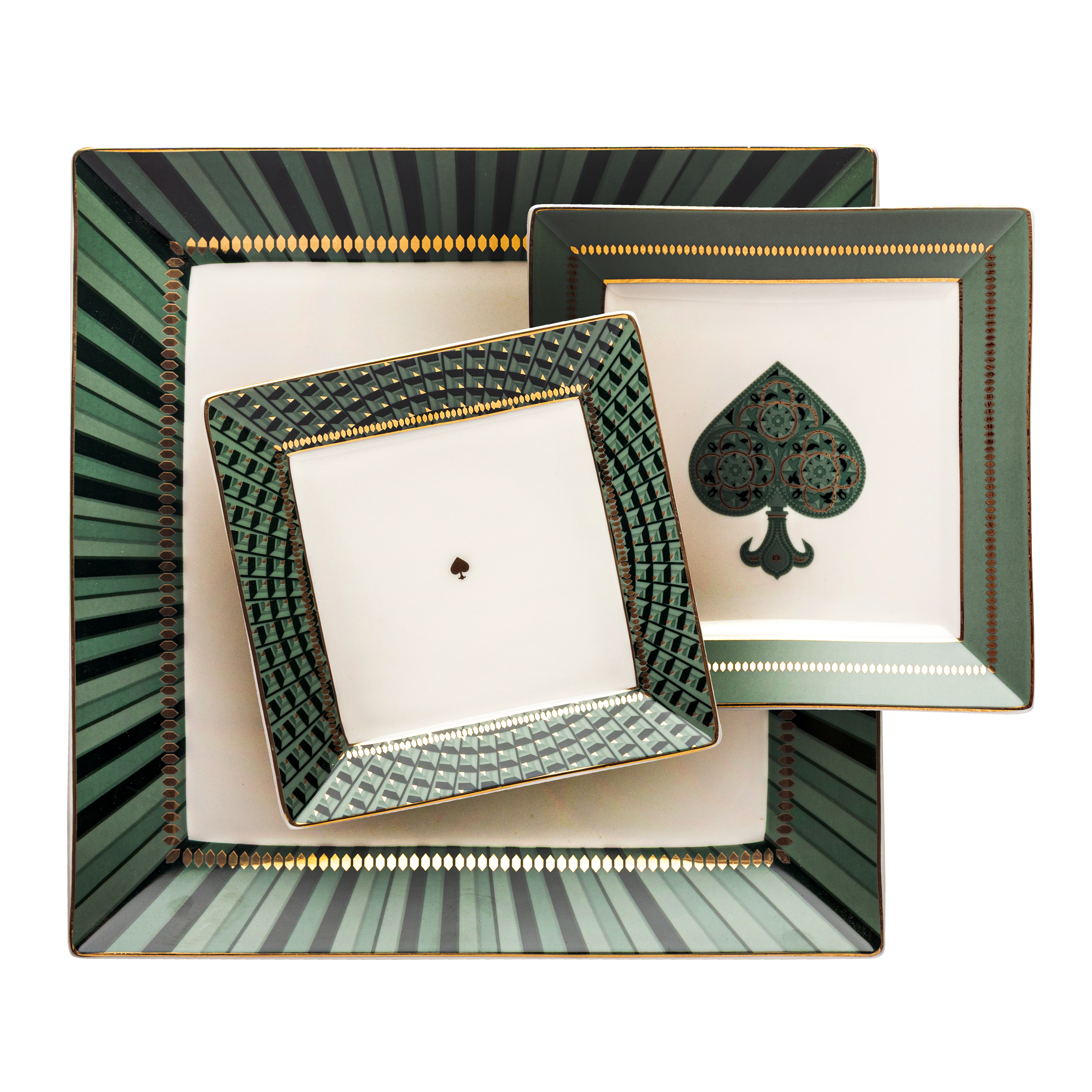 Spade trays green - 3 pieces - Fathy Mahmoud Porcelain 