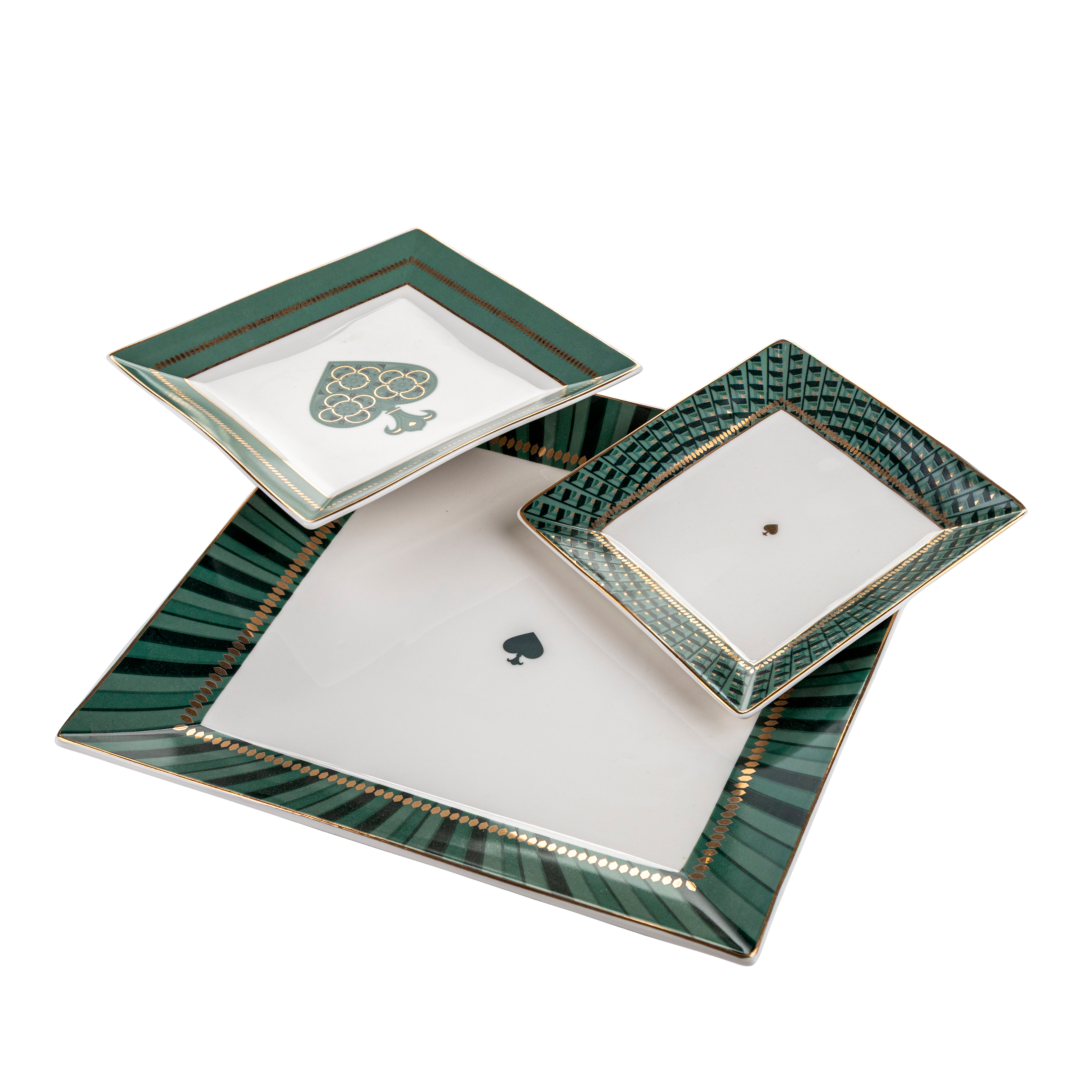 Spade trays green - 3 pieces - Fathy Mahmoud Porcelain 