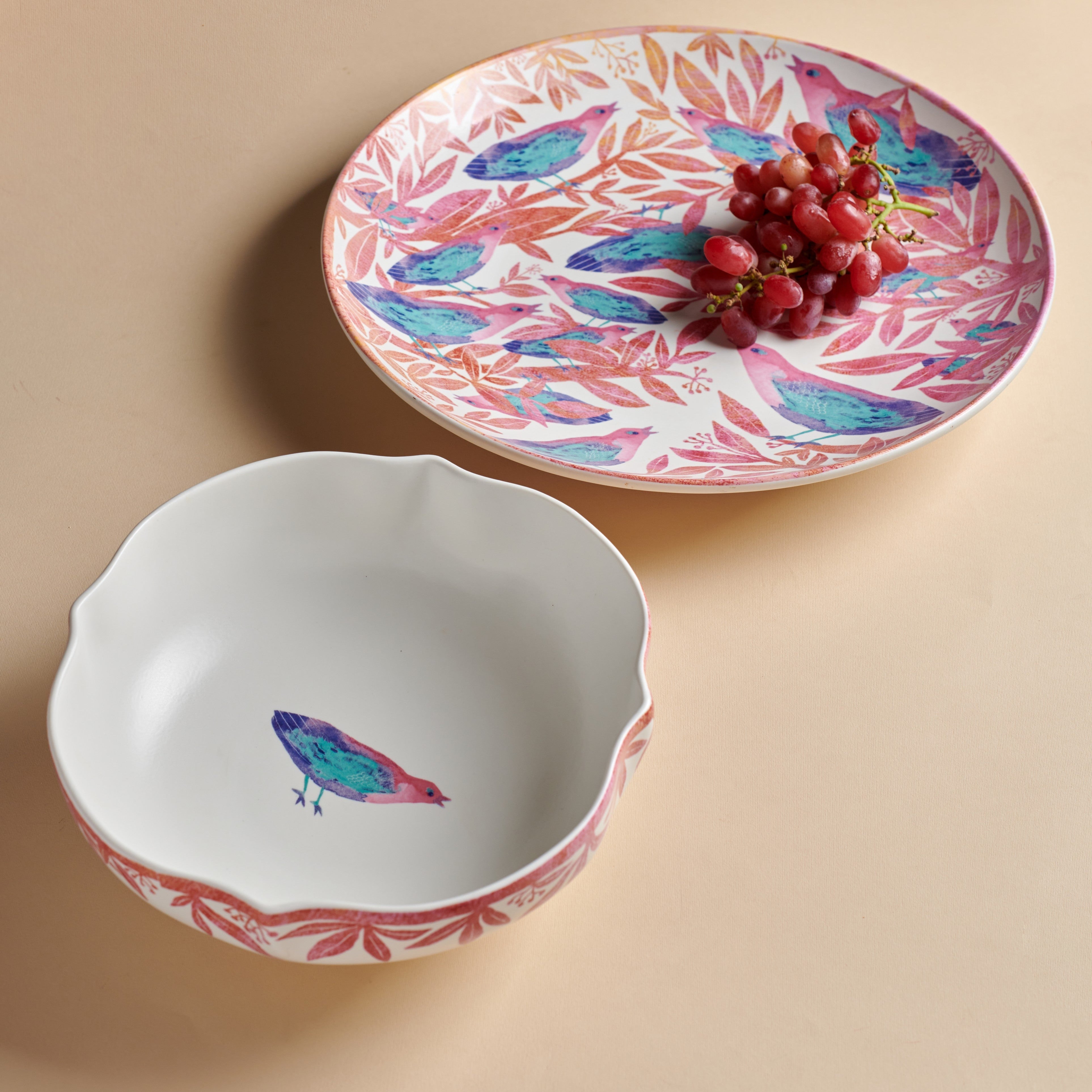 Watercolor bird - fruit plate - Fathy Mahmoud Porcelain 