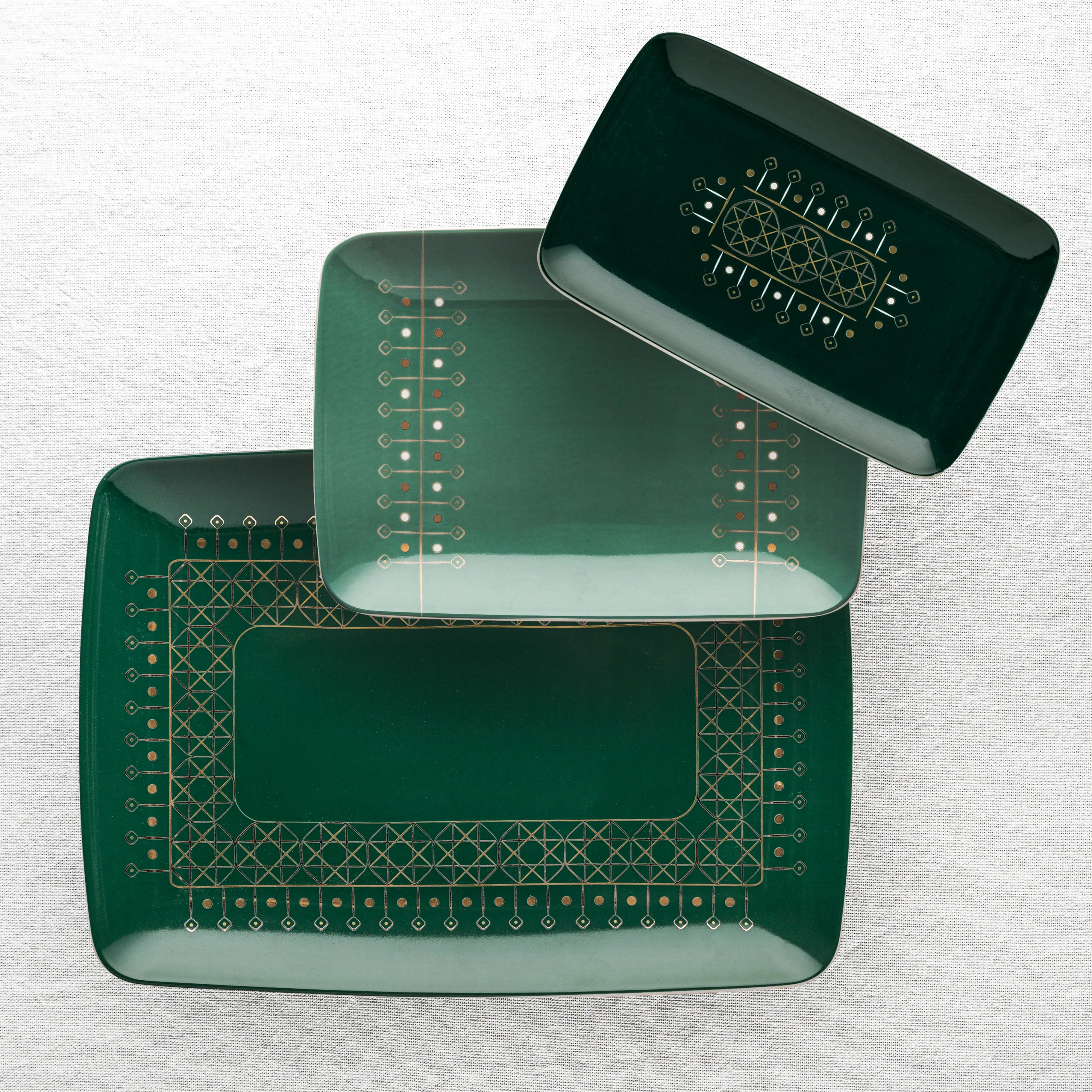 Weaves Green Trays - 3 Pc - Fathy Mahmoud Porcelain 